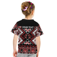 Personalised Aotearoa Waitangi Kid T Shirt Taniko Motifs - Mania Gecko LT7 - Polynesian Pride