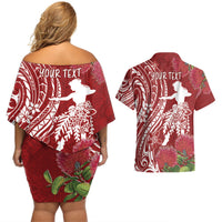 Personalised Hawaii Wahine Couples Matching Off Shoulder Short Dress and Hawaiian Shirt Women's Day Ohia Lehua LT7 - Polynesian Pride