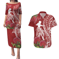 Personalised Hawaii Wahine Couples Matching Puletasi and Hawaiian Shirt Women's Day Ohia Lehua LT7 Red - Polynesian Pride
