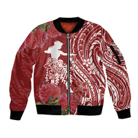 Personalised Hawaii Wahine Sleeve Zip Bomber Jacket Women's Day Ohia Lehua LT7 Unisex Red - Polynesian Pride