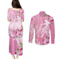 Personalised Hawaii Wahine Couples Matching Puletasi and Long Sleeve Button Shirt Women's Day Maui Lokelani Roses LT7 - Polynesian Pride