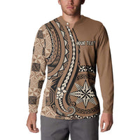 Personalized Tonga Ngatu Button Sweatshirt Vintage Brown Manulua Motifs