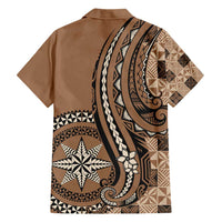 Personalized Tonga Ngatu Family Matching Short Sleeve Bodycon Dress and Hawaiian Shirt Vintage Brown Manulua Motifs