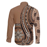 Personalized Tonga Ngatu Family Matching Short Sleeve Bodycon Dress and Hawaiian Shirt Vintage Brown Manulua Motifs