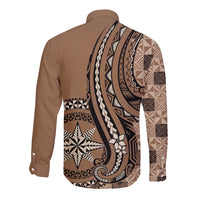 Personalized Tonga Ngatu Long Sleeve Button Shirt Vintage Brown Manulua Motifs