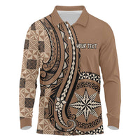 Personalized Tonga Ngatu Long Sleeve Polo Shirt Vintage Brown Manulua Motifs