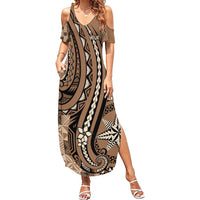 Personalized Tonga Ngatu Summer Maxi Dress Vintage Brown Manulua Motifs