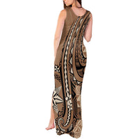 Personalized Tonga Ngatu Tank Maxi Dress Vintage Brown Manulua Motifs