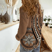Personalized Tonga Ngatu Women Casual Shirt Vintage Brown Manulua Motifs