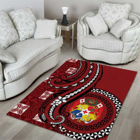 Tonga Ngatu Area Rug Iconic Red Manulua Motifs