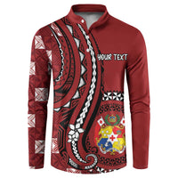 Personalized Tonga Ngatu Button Sweatshirt Iconic Red Manulua Motifs