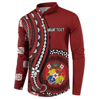 Personalized Tonga Ngatu Button Sweatshirt Iconic Red Manulua Motifs