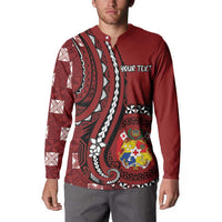 Personalized Tonga Ngatu Button Sweatshirt Iconic Red Manulua Motifs