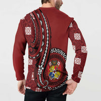 Personalized Tonga Ngatu Button Sweatshirt Iconic Red Manulua Motifs