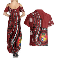 Personalized Tonga Ngatu Couples Matching Summer Maxi Dress and Hawaiian Shirt Iconic Red Manulua Motifs