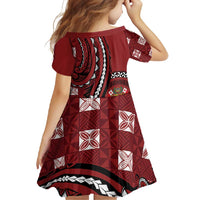 Personalized Tonga Ngatu Family Matching Long Sleeve Bodycon Dress and Hawaiian Shirt Iconic Red Manulua Motifs