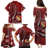 Personalized Tonga Ngatu Family Matching Puletasi and Hawaiian Shirt Iconic Red Manulua Motifs