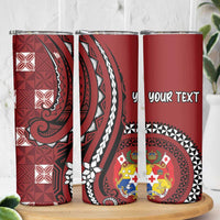 Personalized Tonga Ngatu Skinny Tumbler Iconic Red Manulua Motifs