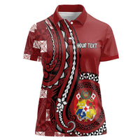 Personalized Tonga Ngatu Women Polo Shirt Iconic Red Manulua Motifs