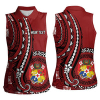 Personalized Tonga Ngatu Women Sleeveless Polo Shirt Iconic Red Manulua Motifs