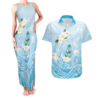 Guam Fishhook Mix Guasali Flowers Couples Matching Tank Maxi Dress and Hawaiian Shirt Dreaming Turquoise