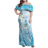 Guam Fishhook Mix Guasali Flowers Family Matching Off Shoulder Maxi Dress and Hawaiian Shirt Dreaming Turquoise