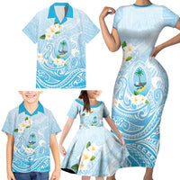 Guam Fishhook Mix Guasali Flowers Family Matching Short Sleeve Bodycon Dress and Hawaiian Shirt Dreaming Turquoise