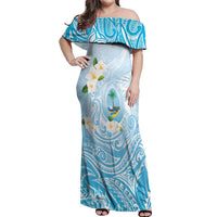 Guam Fishhook Mix Guasali Flowers Off Shoulder Maxi Dress Dreaming Turquoise LT7 Women Turquoise - Polynesian Pride