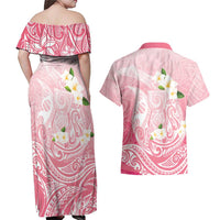 Guam Fishhook Mix Guasali Flowers Couples Matching Off Shoulder Maxi Dress and Hawaiian Shirt Dreaming Coral