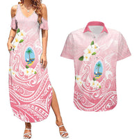 Guam Fishhook Mix Guasali Flowers Couples Matching Summer Maxi Dress and Hawaiian Shirt Dreaming Coral