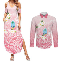 Guam Fishhook Mix Guasali Flowers Couples Matching Summer Maxi Dress and Long Sleeve Button Shirt Dreaming Coral