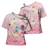 Guam Fishhook Mix Guasali Flowers Cross Shoulder Shirt Dreaming Coral LT7 - Polynesian Pride