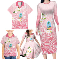 Guam Fishhook Mix Guasali Flowers Family Matching Long Sleeve Bodycon Dress and Hawaiian Shirt Dreaming Coral