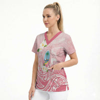 Guam Fishhook Mix Guasali Flowers Scrub Top Dreaming Coral