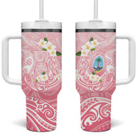 Guam Fishhook Mix Guasali Flowers Tumbler With Handle Dreaming Coral LT7 One Size: 40 oz Pink - Polynesian Pride