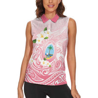 Guam Fishhook Mix Guasali Flowers Women Sleeveless Polo Shirt Dreaming Coral LT7 - Polynesian Pride