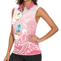 Guam Fishhook Mix Guasali Flowers Women Sleeveless Polo Shirt Dreaming Coral LT7 - Polynesian Pride