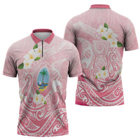 Guam Fishhook Mix Guasali Flowers Zipper Polo Shirt Dreaming Coral