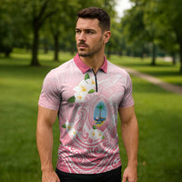 Guam Fishhook Mix Guasali Flowers Zipper Polo Shirt Dreaming Coral