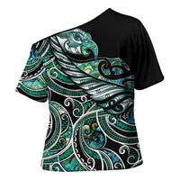 Maori Matariki - Manaia Cross Shoulder Shirt Emerald Paua Shell