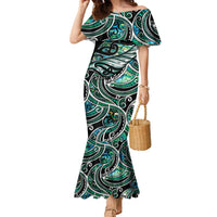 Maori Matariki - Manaia Family Matching Mermaid Dress and Hawaiian Shirt Emerald Paua Shell LT7 Mom's Dress Green - Polynesian Pride