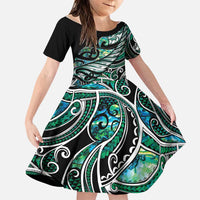 Maori Matariki - Manaia Family Matching Tank Maxi Dress and Hawaiian Shirt Emerald Paua Shell LT7 Daughter's Dress Green - Polynesian Pride