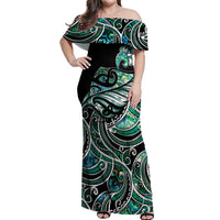 Maori Matariki - Manaia Off Shoulder Maxi Dress Emerald Paua Shell LT7 Women Green - Polynesian Pride