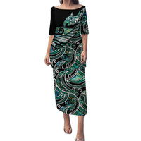Maori Matariki - Manaia Puletasi Emerald Paua Shell LT7 Long Dress Green - Polynesian Pride