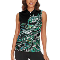 Maori Matariki - Manaia Women Sleeveless Polo Shirt Emerald Paua Shell LT7 - Polynesian Pride