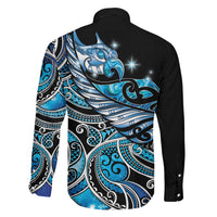 Maori Matariki - Manaia Family Matching Off The Shoulder Long Sleeve Dress and Hawaiian Shirt Galaxy Blue Paua Shell