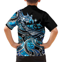 Maori Matariki - Manaia Family Matching Short Sleeve Bodycon Dress and Hawaiian Shirt Galaxy Blue Paua Shell