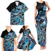 Maori Matariki - Manaia Family Matching Tank Maxi Dress and Hawaiian Shirt Galaxy Blue Paua Shell