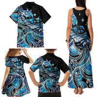 Maori Matariki - Manaia Family Matching Tank Maxi Dress and Hawaiian Shirt Galaxy Blue Paua Shell