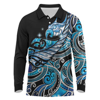 Maori Matariki - Manaia Long Sleeve Polo Shirt Galaxy Blue Paua Shell